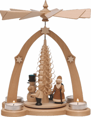 Teelichtpyramide Weihnachtsmann - natur - 27 cm