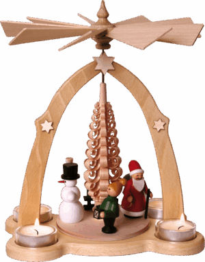 Teelichtpyramide Weihnachtsmann - farbig- 27 cm
