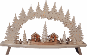 Schwibbogen Weihnachtsmarkt mit beleuchtetem Baum - 80 cm