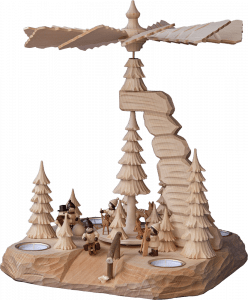 Felsenpyramide Winterkinder auf geschnitztem Sockel - Teelicht