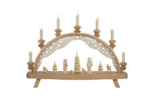 Schwibbogen Waldmotiv mit geschnitzten Figuren - 52 cm