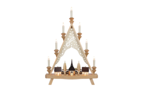 Lichterecke Seiffener Kirche mit beleuchteten Häusern - 39 cm