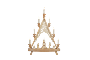 Lichterecke Waldmotiv mit geschnitzten Figuren und beleuchtetem Baum - 39 cm