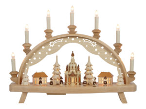 Schwibbogen Dresdner Frauenkirche mit 2 beleuchteten Bäumen - 52 cm